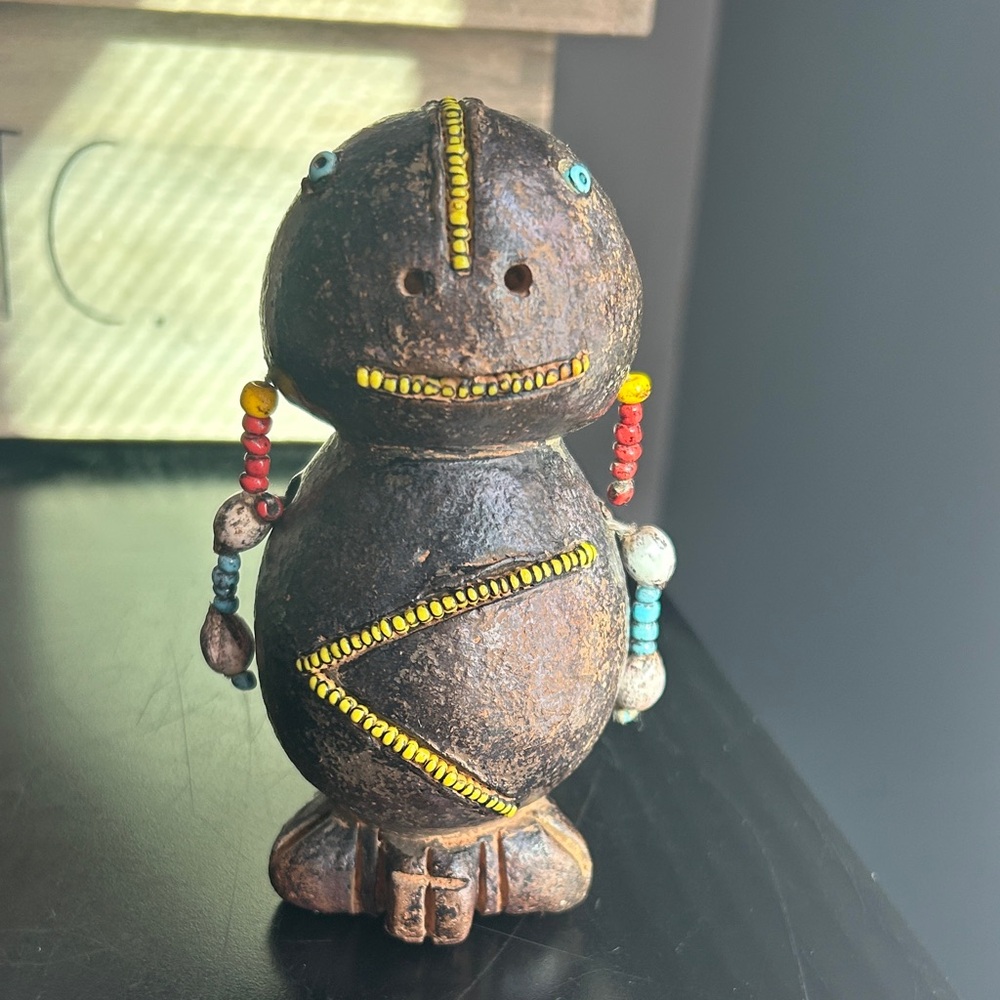 Brown Tribal Figurine with Beaded Accents